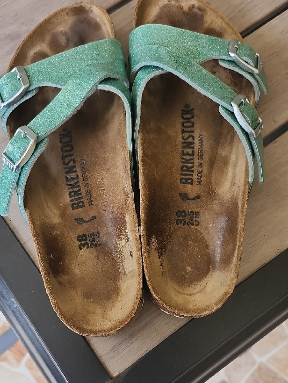 Birkenstock Green Glitter Double-Strap Sandals - Picture 5 of 6